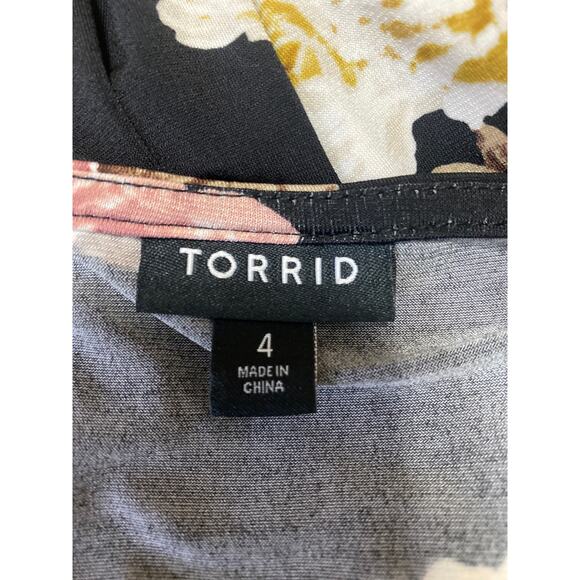 Torrid Women's Black Floral Long Sleeve Tie Deep V Neck Wrap Mini Dress Size 4 - Picture 4 of 5